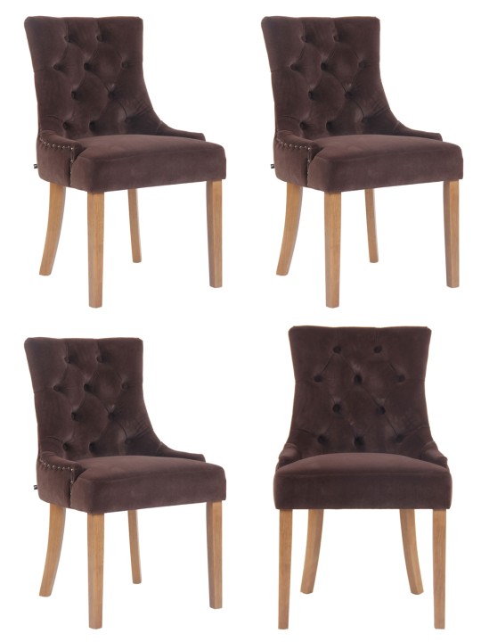 Juego de 4 sillas de comedor Aberdeen terciopelo antiguo-claro, marrón