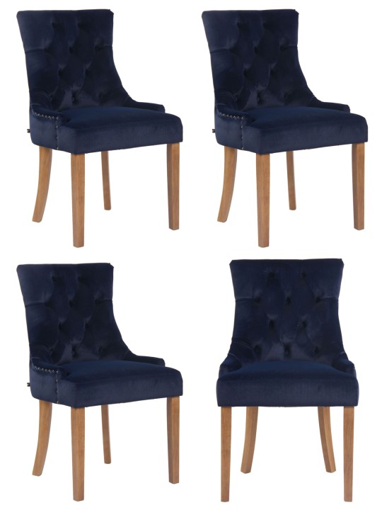 Juego de 4 sillas de comedor Aberdeen terciopelo antiguo-claro, azul