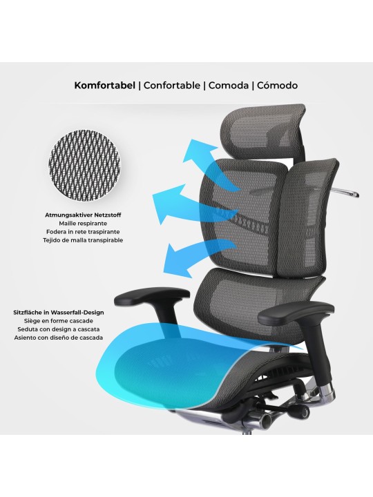 Silla de oficina Norfolk Ergonómica, gris