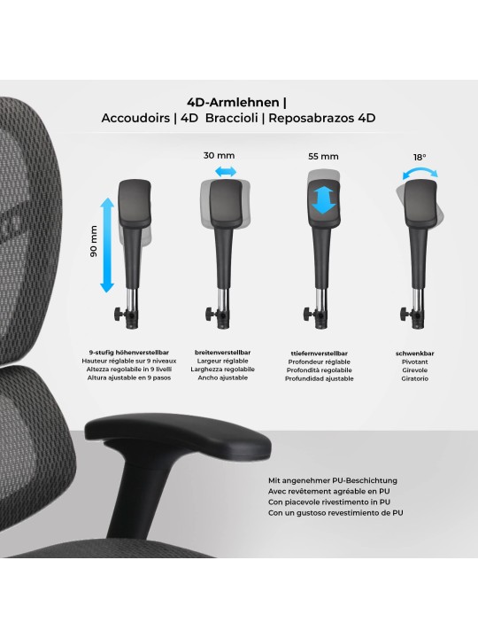 Silla de oficina Norfolk Ergonómica, gris