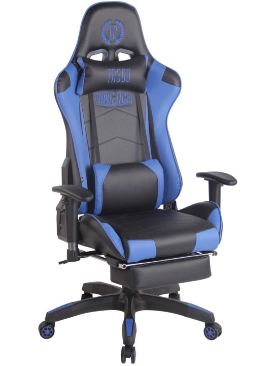 Silla de oficina Racing Turbo con reposapiés, negro/azul