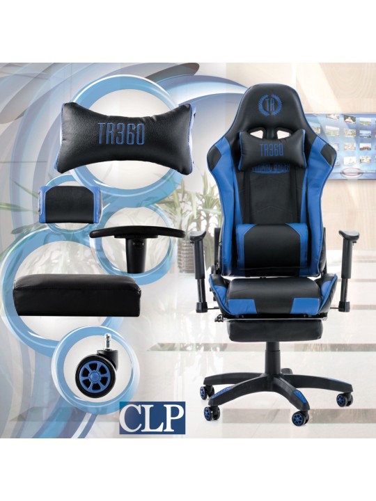 Silla de oficina Racing Turbo con reposapiés, negro/azul