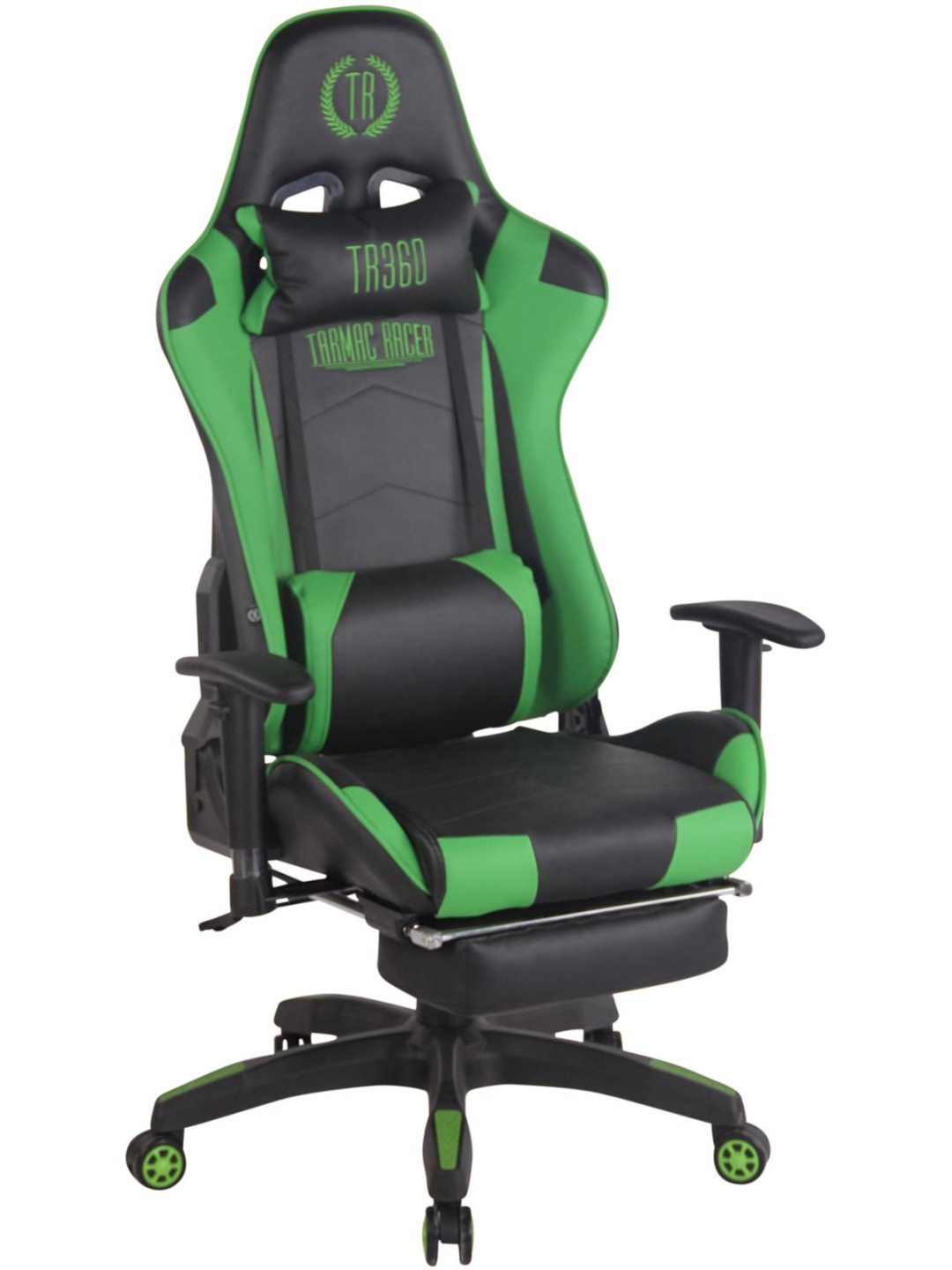 Silla de oficina Racing Turbo con reposapiés, negro/verde