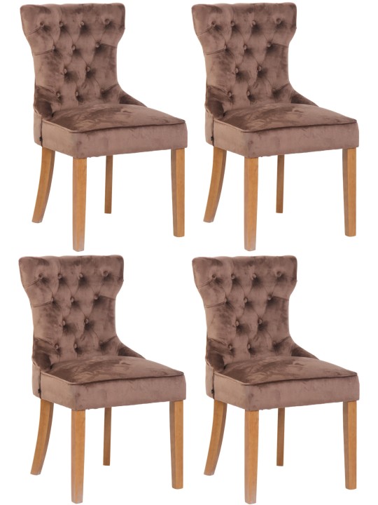 Juego de 4 sillas de comedor Franca terciopelo claro antiguo, marrón