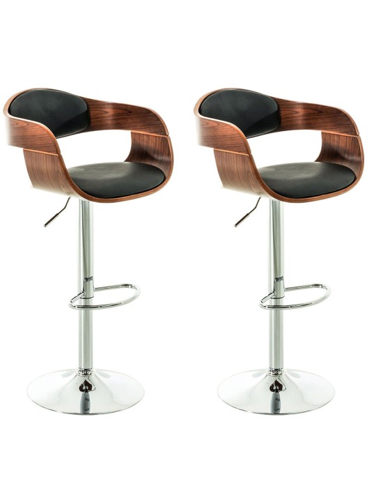 Juego de 2 taburetes de bar Kingston C piel sintética, nogal/negro