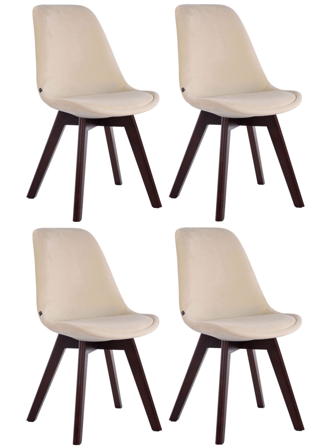 Juego de 4 sillas de visita Borneo V2 terciopelo nogal, crema