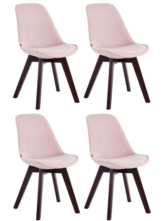 Juego de 4 sillas de visita Borneo V2 terciopelo nogal, rosa Juego de 4 sillas de visita Borneo V2 terciopelo nogal, rosa