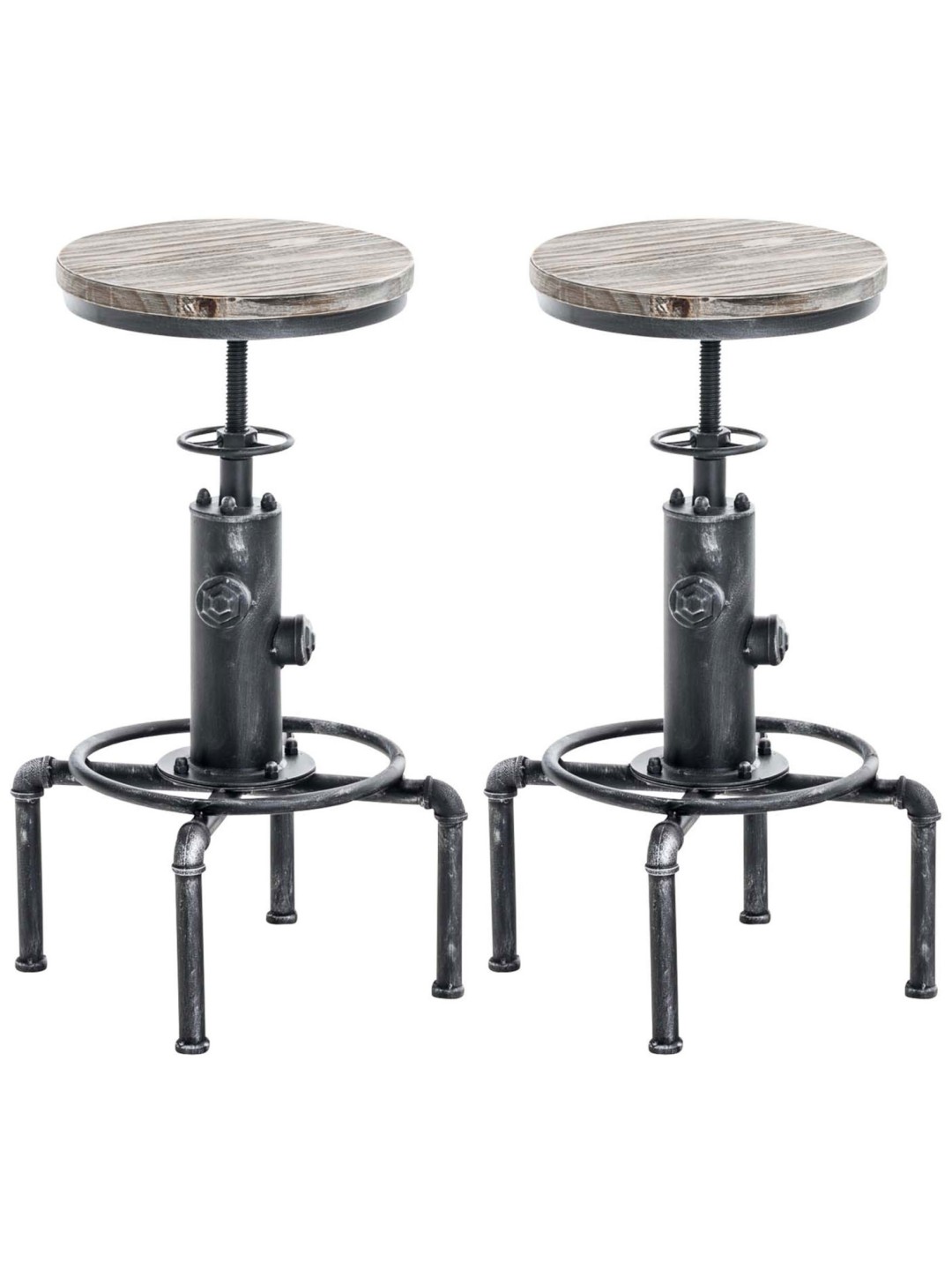 Juego de 2 taburetes de bar Lumos, madera, plata antigua