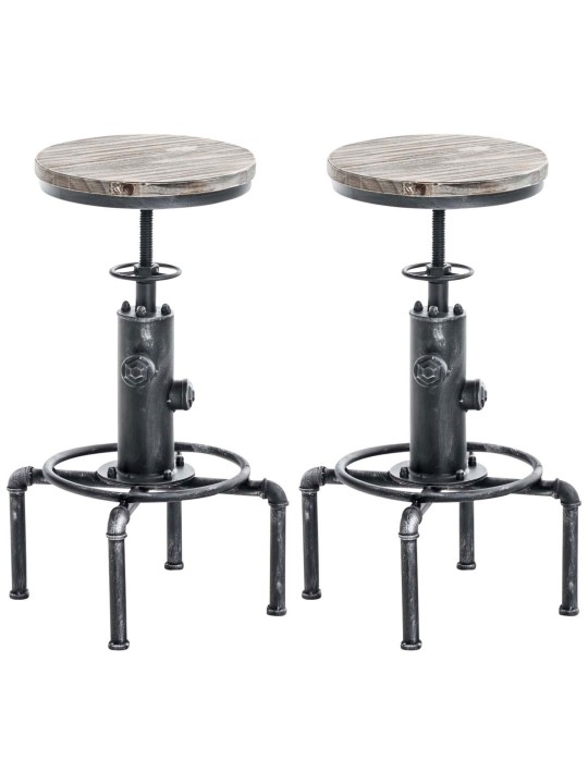 Juego de 2 taburetes de bar Lumos, madera, plata antigua