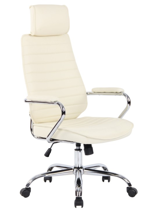 Silla de oficina Rako cuero genuino, crema