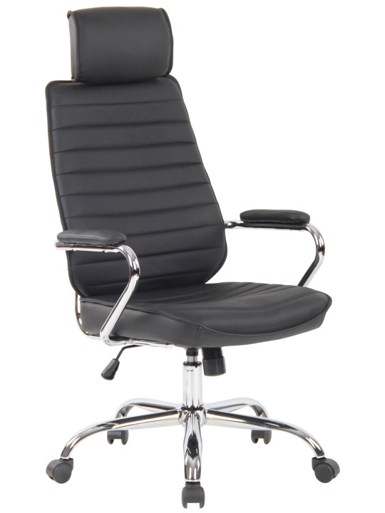 Silla de oficina Rako cuero genuino, negro