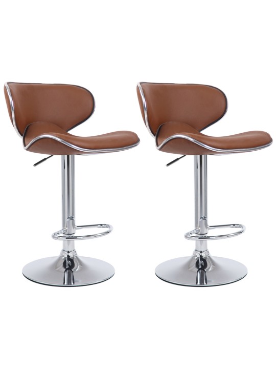 Juego de 2 taburetes de bar Las Vegas V2 polipiel cromado, marrón claro