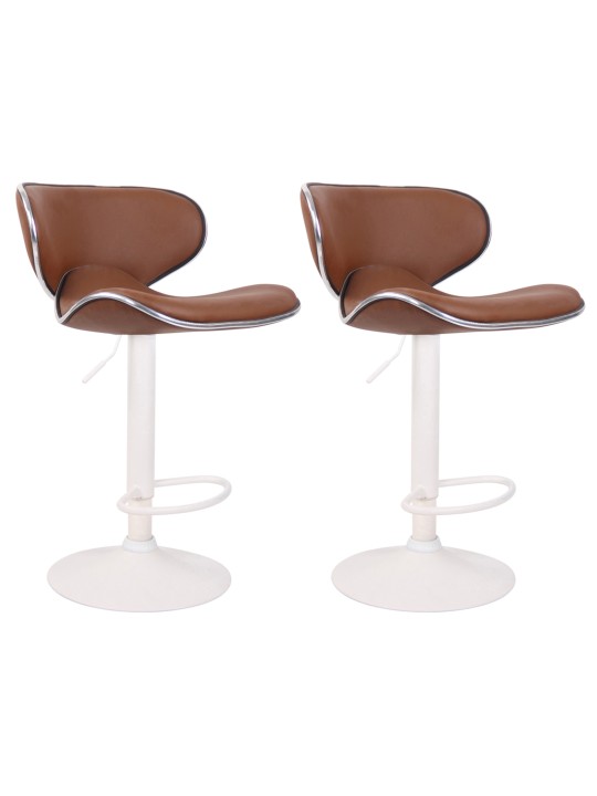 Juego de 2 taburetes de bar Las Vegas V2 de piel sintética, marrón claro