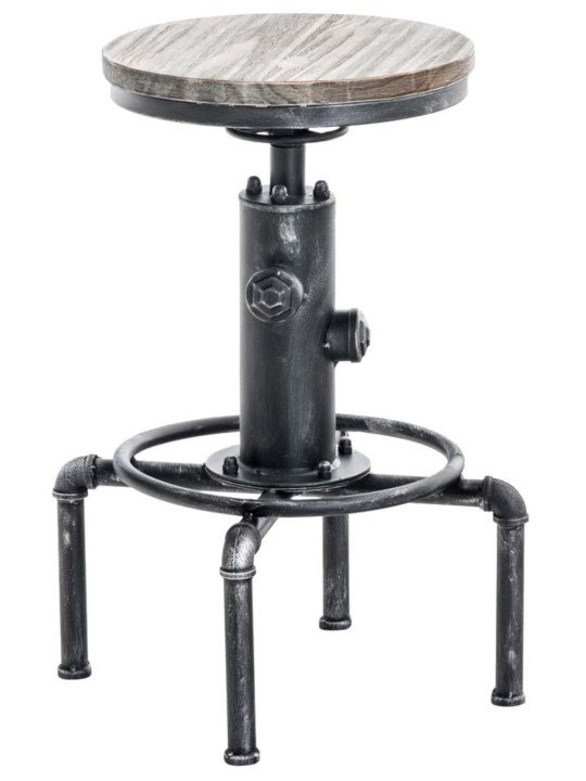 Juego de 2 taburetes de bar Lumos, madera, plata antigua