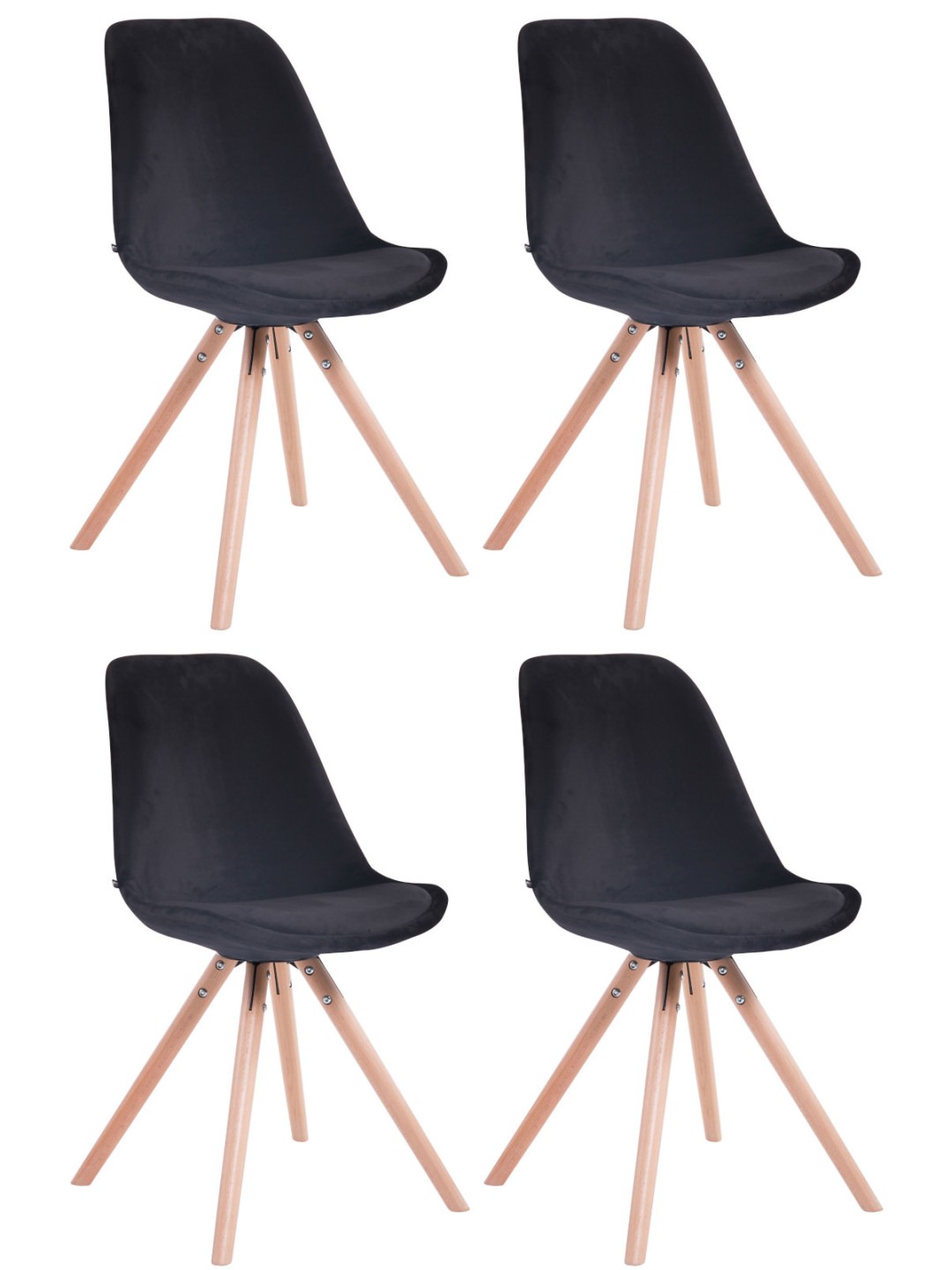 Conjunto de 4 sillas Toulouse terciopelo redondas natural, negro