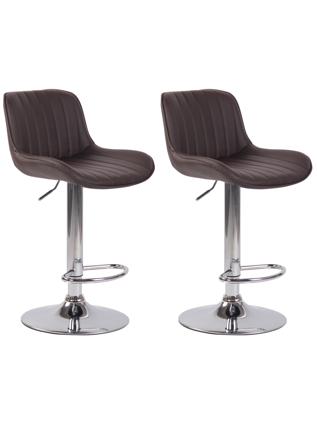 Juego de 2 taburetes de bar Lentini piel sintética cromado, marrón