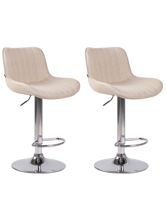 Juego de 2 taburetes de bar Lentini tela cromo, crema