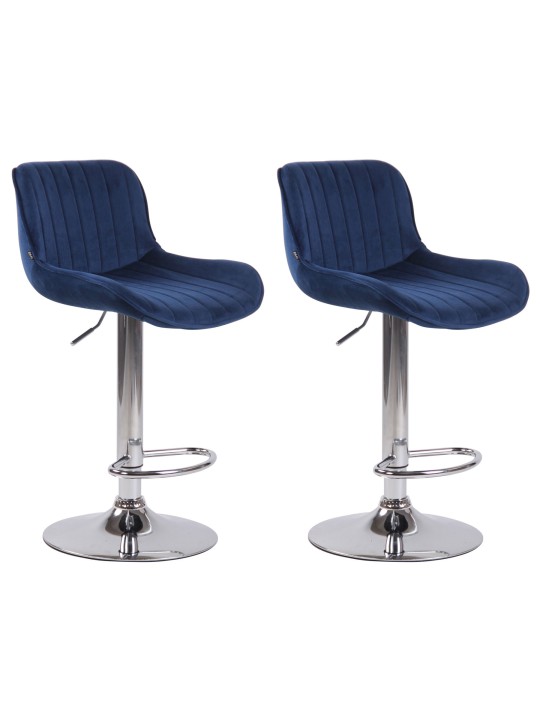 Juego de 2 taburetes de bar Lentini terciopelo cromado, azul