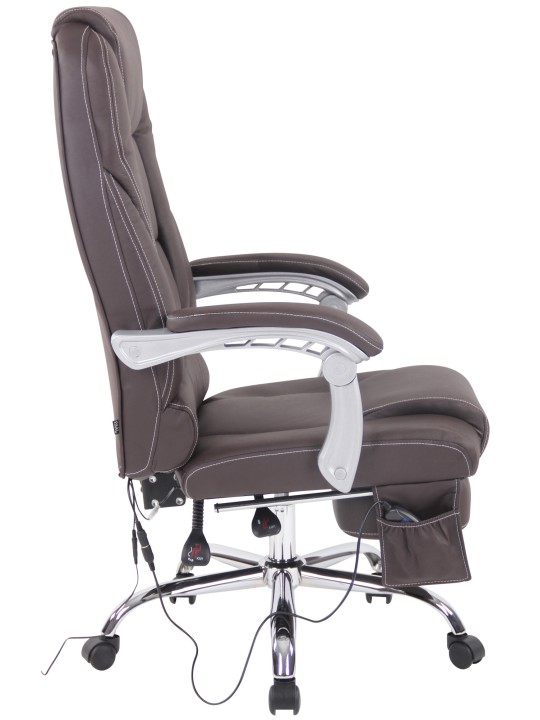 Silla de oficina Pacific de cuero genuino con función de masaje, marrón
