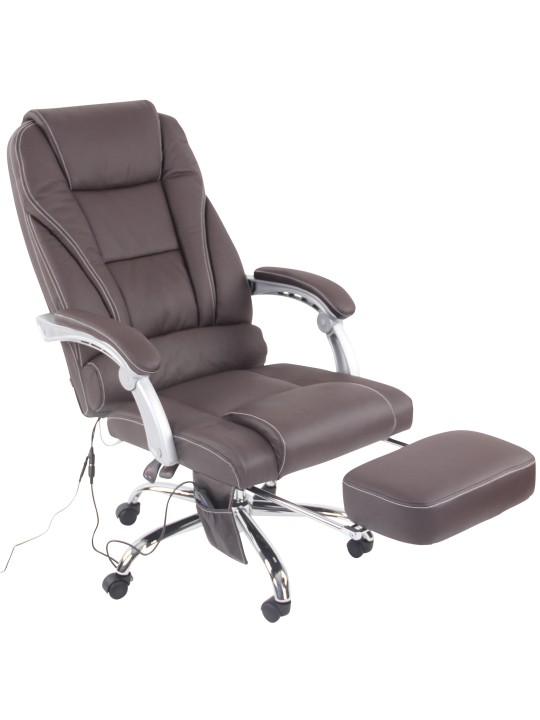 Silla de oficina Pacific de cuero genuino con función de masaje, marrón