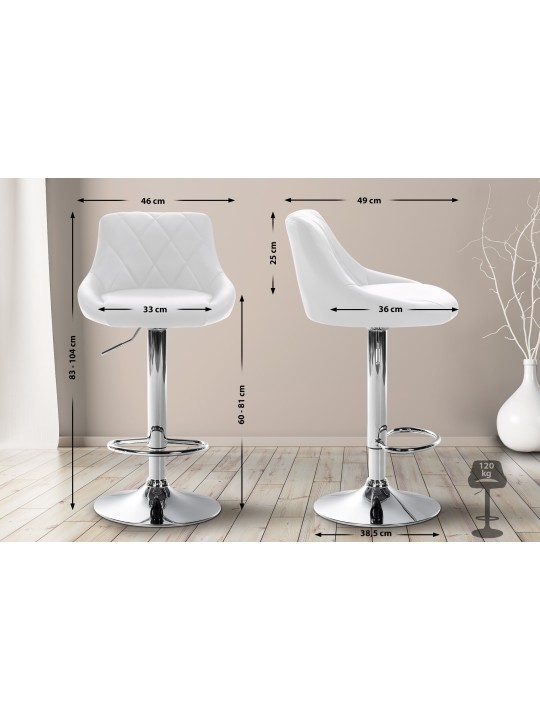 Taburete de bar Lazio piel sintética cromado, blanco