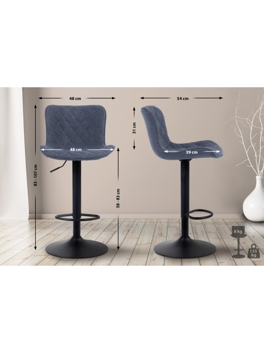 Juego de 2 taburetes de bar Emma tela, azul