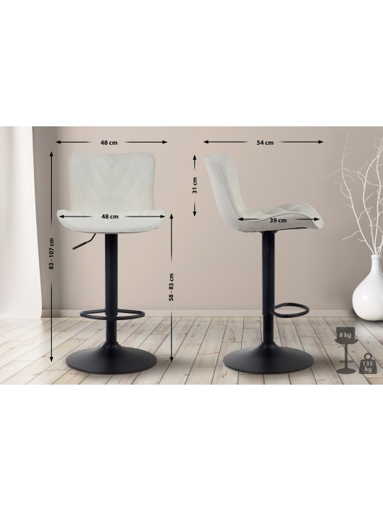 Juego de 2 taburetes de bar Emma tela, crema