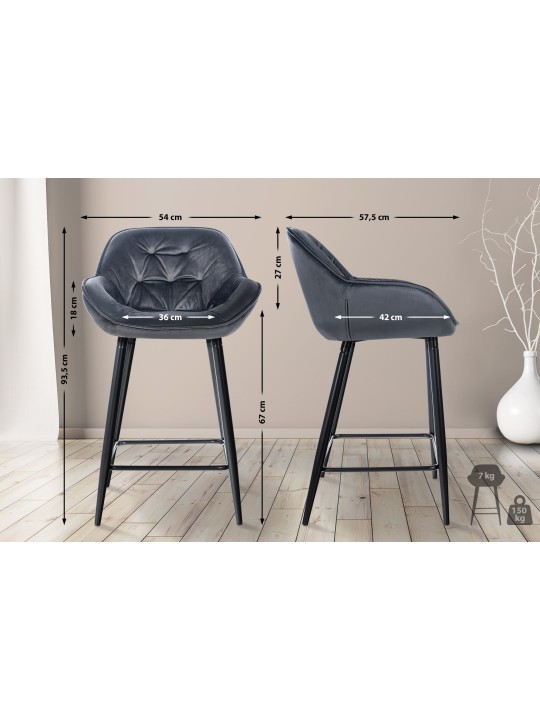 Juego de 2 taburetes de bar Gibson terciopelo, gris oscuro