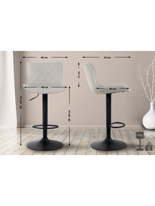 Juego de 2 taburetes de bar Emma terciopelo, crema