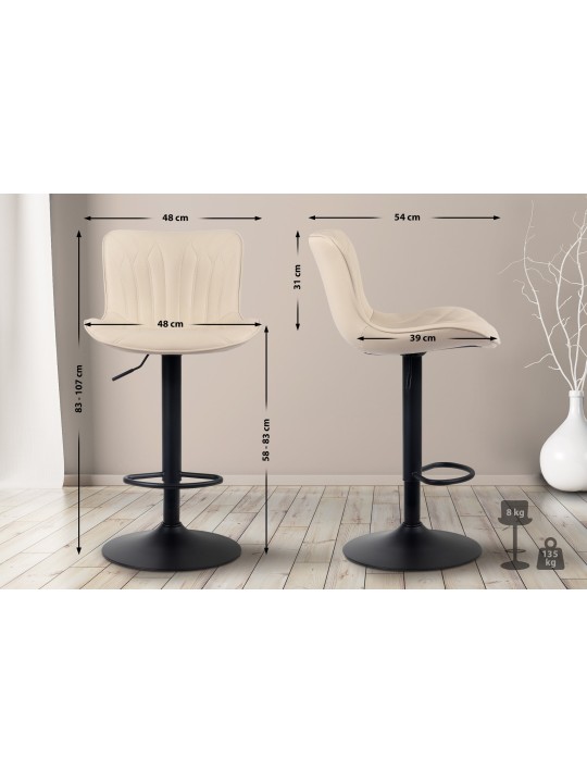 Juego de 2 taburetes de bar Linus de piel sintética, crema