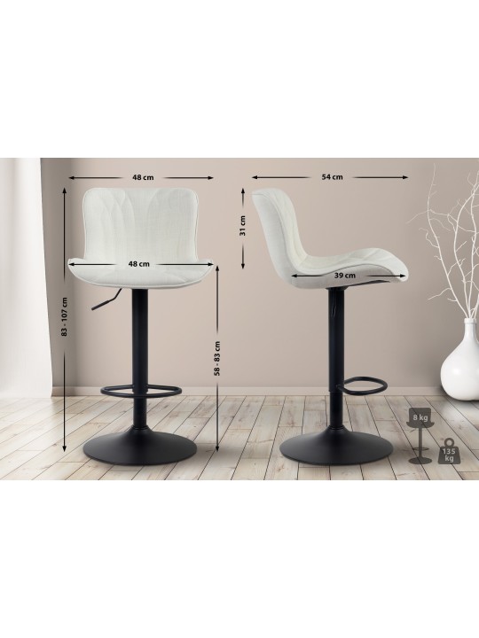 Juego de 2 taburetes de bar tela Linus, crema