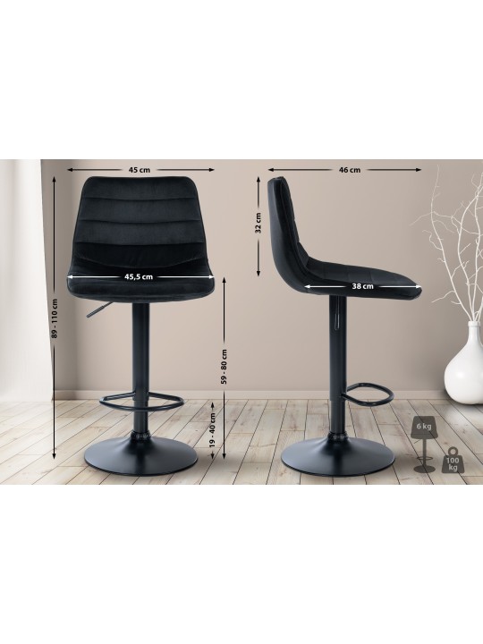 Taburete de bar Lex terciopelo, negro