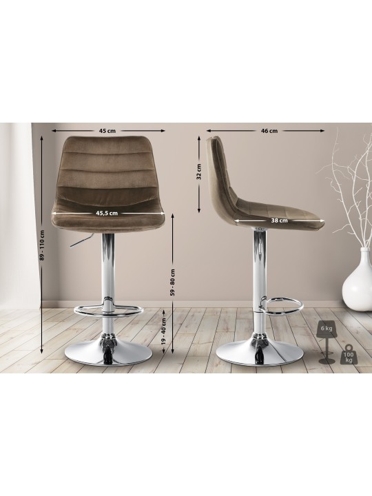 Taburete de bar Lex terciopelo cromado, marrón