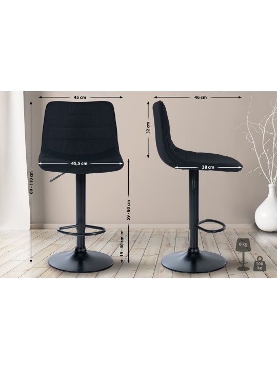 Taburete de bar Lex tela, negro