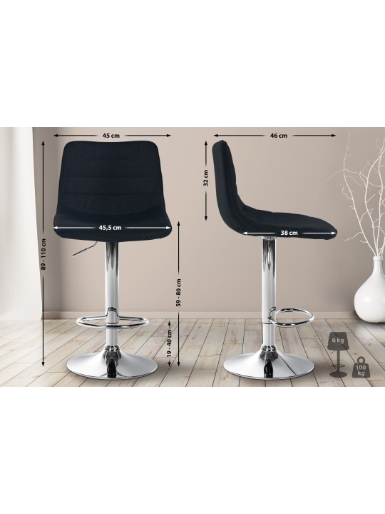 Taburete de bar Lex tela cromo, negro Taburete de bar Lex tela cromo, negro