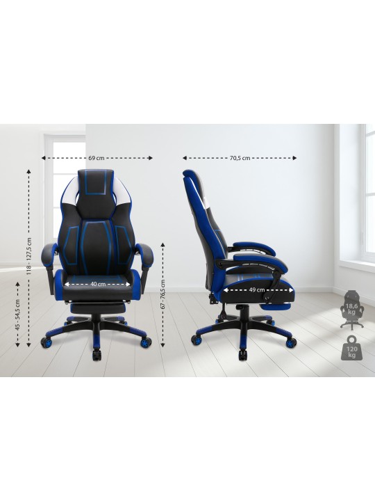 Silla de oficina Clovis piel sintética, negro/azul