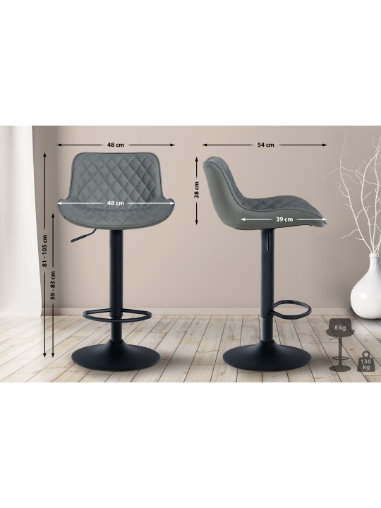 Taburete de bar Minosa piel sintética, gris Taburete de bar Minosa piel sintética, gris