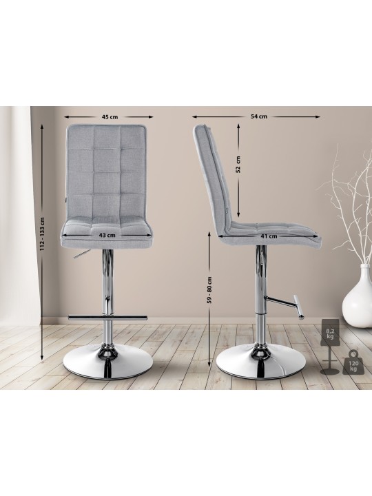 Taburete de bar Peking V2 tejido cromo, gris claro Taburete de bar Peking V2 tejido cromo, gris claro