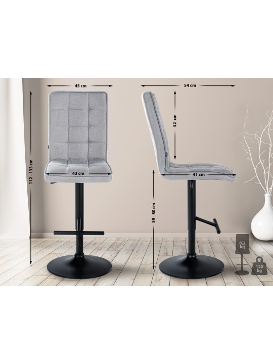 Taburete de bar Peking V2 tela, gris claro