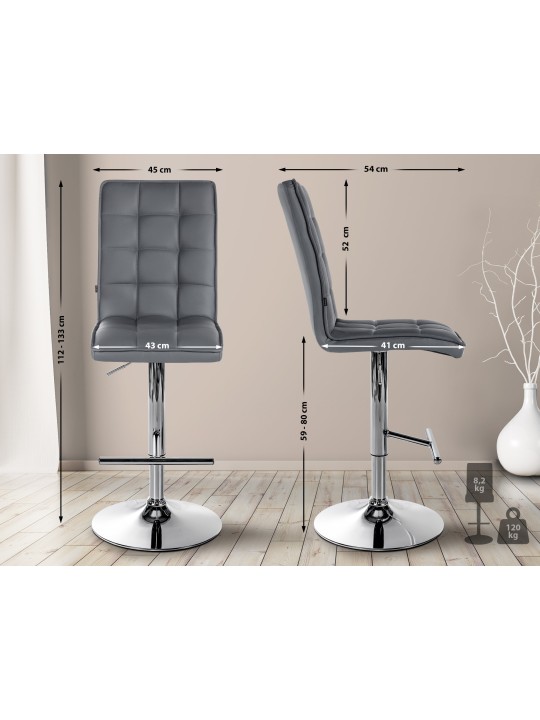 Taburete de bar Peking V2 polipiel cromado, gris