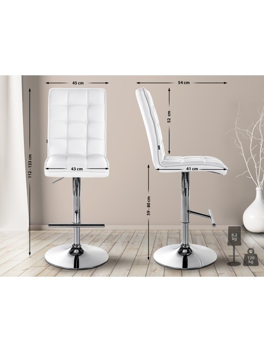 Taburete de bar Peking V2 polipiel cromado, blanco Taburete de bar Peking V2 polipiel cromado, blanco