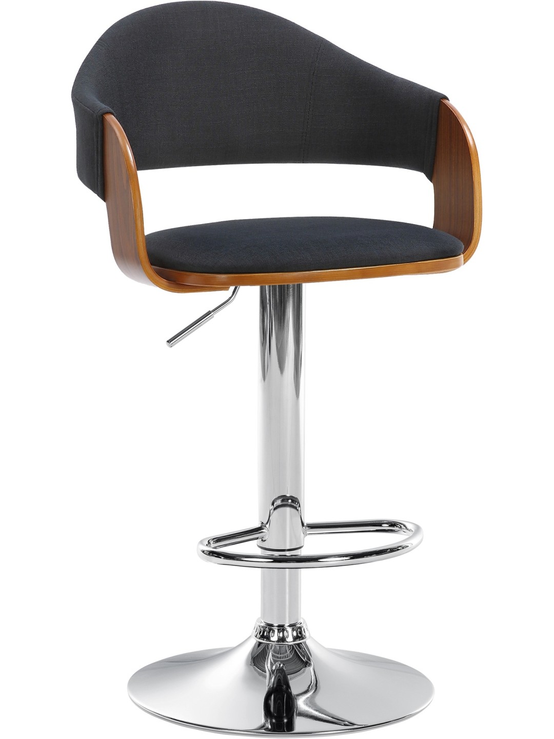 Taburete de bar Nilse tela cromo, nogal/negro