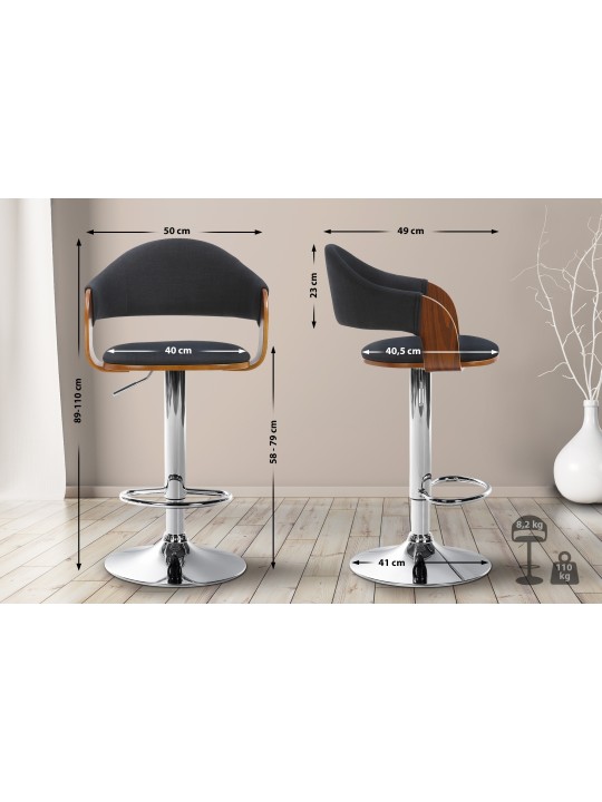 Taburete de bar Nilse tela cromo, nogal/negro