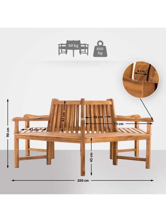 Banco árbol Sonja con reposabrazos 200 cm, teca