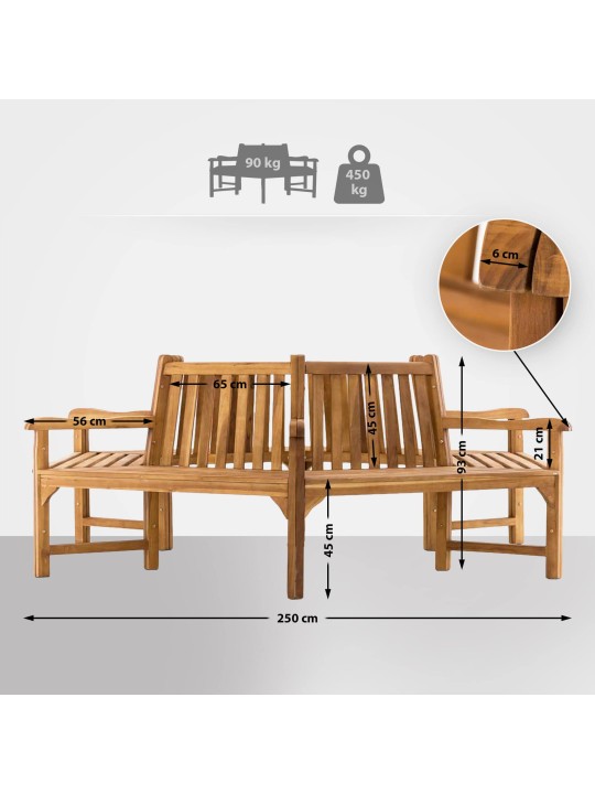 Banco árbol Sonja con reposabrazos 250 cm, teca