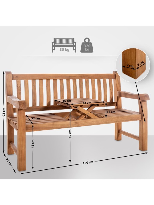 Banco de teca Orlando 150 cm, teca Banco de teca Orlando 150 cm, teca