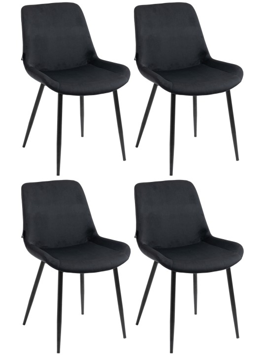 Juego de 4 sillas de comedor Victoria terciopelo, negro