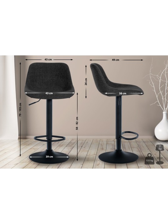 Juego de 2 taburetes de bar tela loft, negro