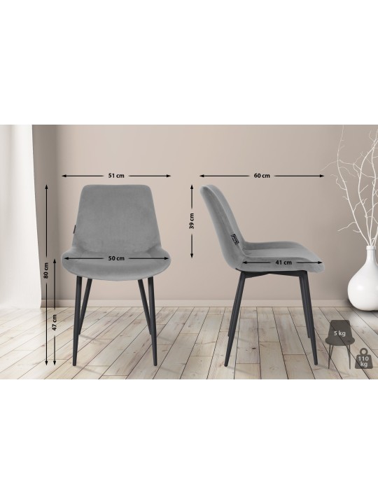 Juego de 4 sillas de comedor Victoria terciopelo, gris