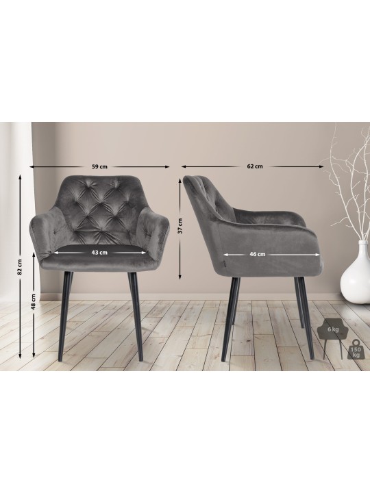 Silla de comedor de terciopelo Stanley, gris oscuro